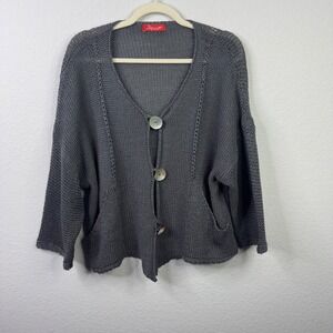 John P Greece L Cardigan Green Grey Knit Lagenlook Boho Minimalist Artsy Neutral